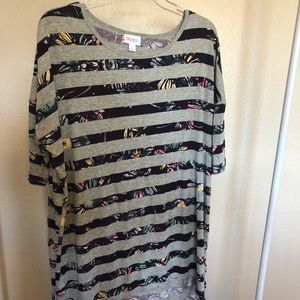 Lula Roe Grey & Purple Floral Striped Randy